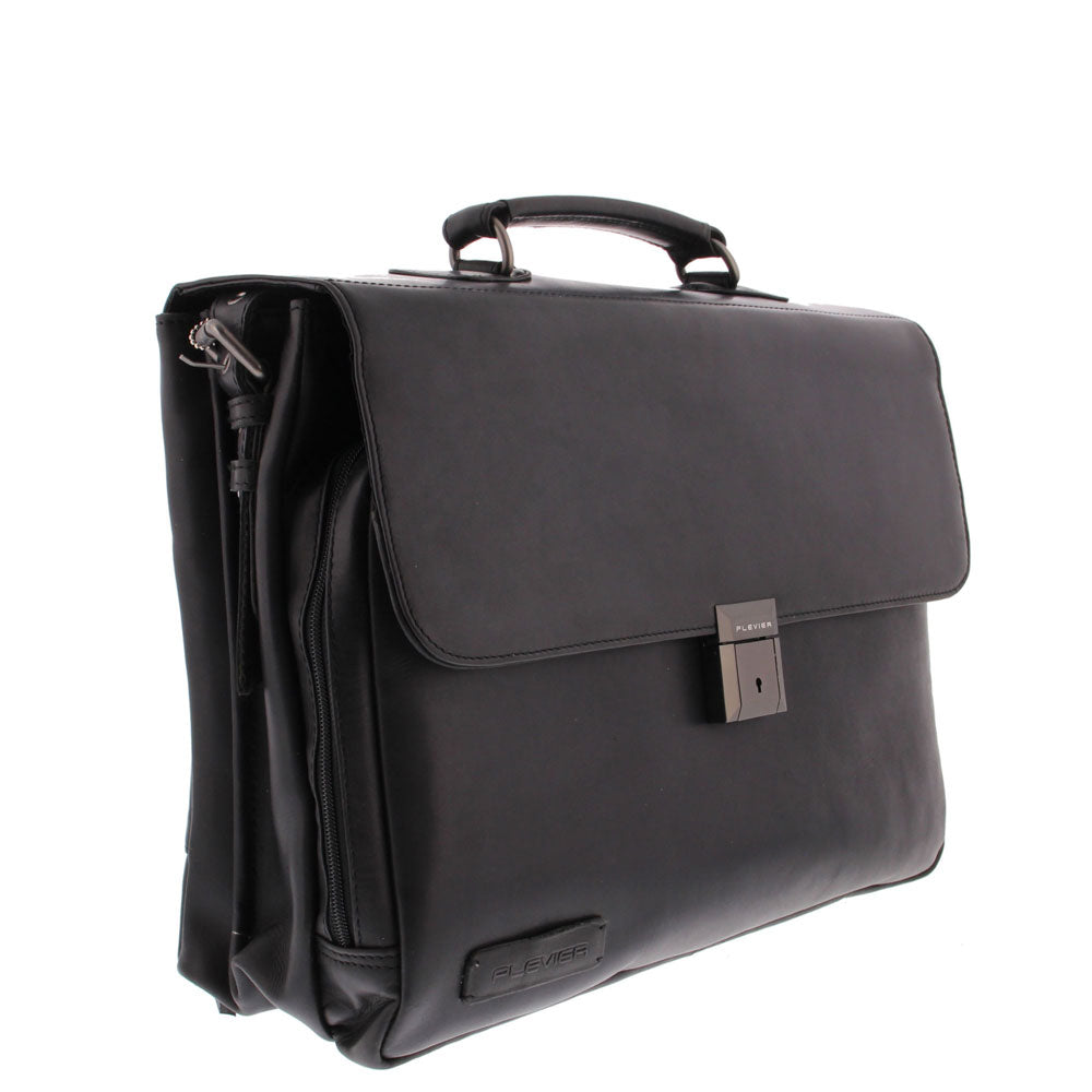 Plevier Morse leather briefcase 15.6 inch black